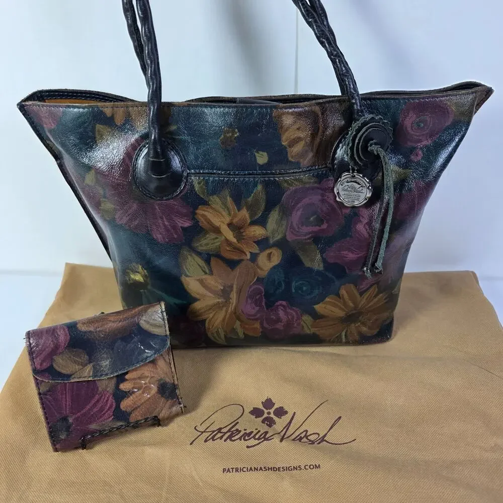 Patricia Nash Eastleigh Tote Peruvian Painting & Reiti Kisslock Wallet 2 pc Set
